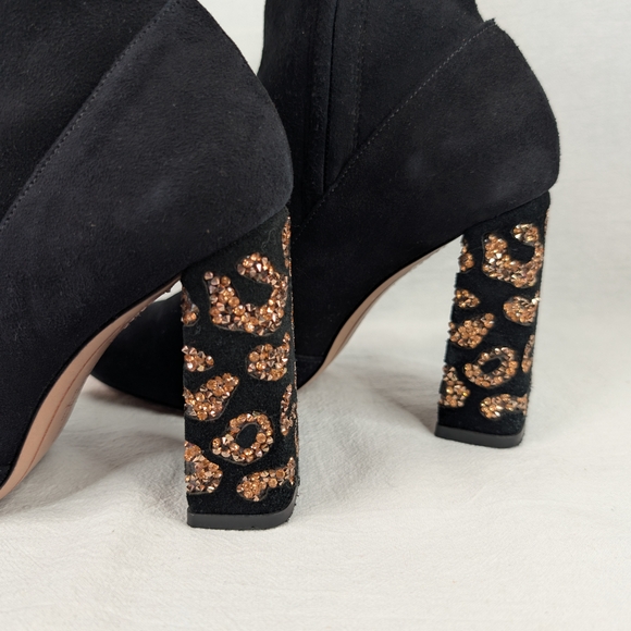 Sophia Webster Felicity Black Suede Leopard Crystal Heel Boots Size 36.5 Womens - Picture 8 of 12